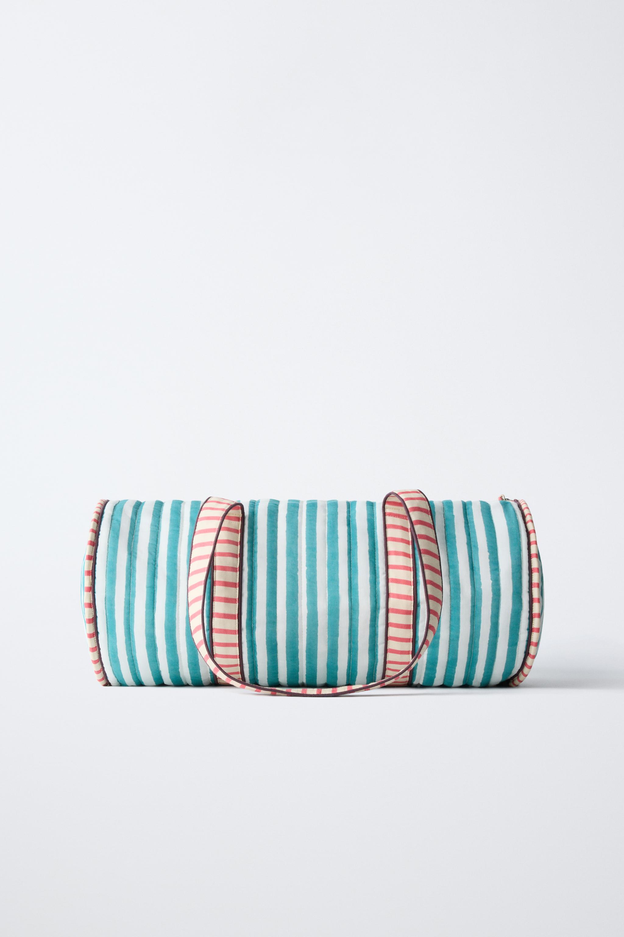 EMBROIDERED STRIPED BOWLING BAG